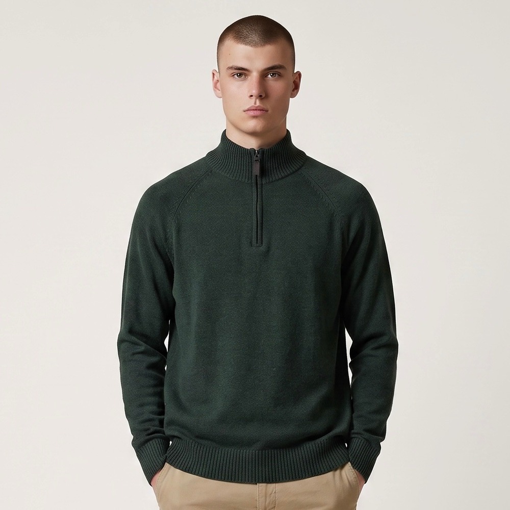 NWT Banana Republic Gifting Half Zip Sweater Mens Large Green Merino Wool Blend
